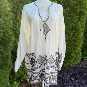 JOHNNY WAS BIYA BLACK & WHITE TUNIC TOP XL